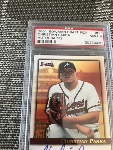 2001 BOWMAN DRAFT PICKS CHRISTIAN PARRA BRAVES AUTOGRAPH ROOKIE CARD PSA 9 MINT - Picture 8 of 12