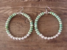 Native American Hand Beaded Turquoise & Pearl Hoop Earrings