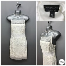 Topshop White Strappy Laced Occasion Dress UK 10 EUR 38 US 6 Stretchy