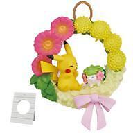 Used trading figures Pikachu & Shaymin Pokemon Happiness wreath with stand