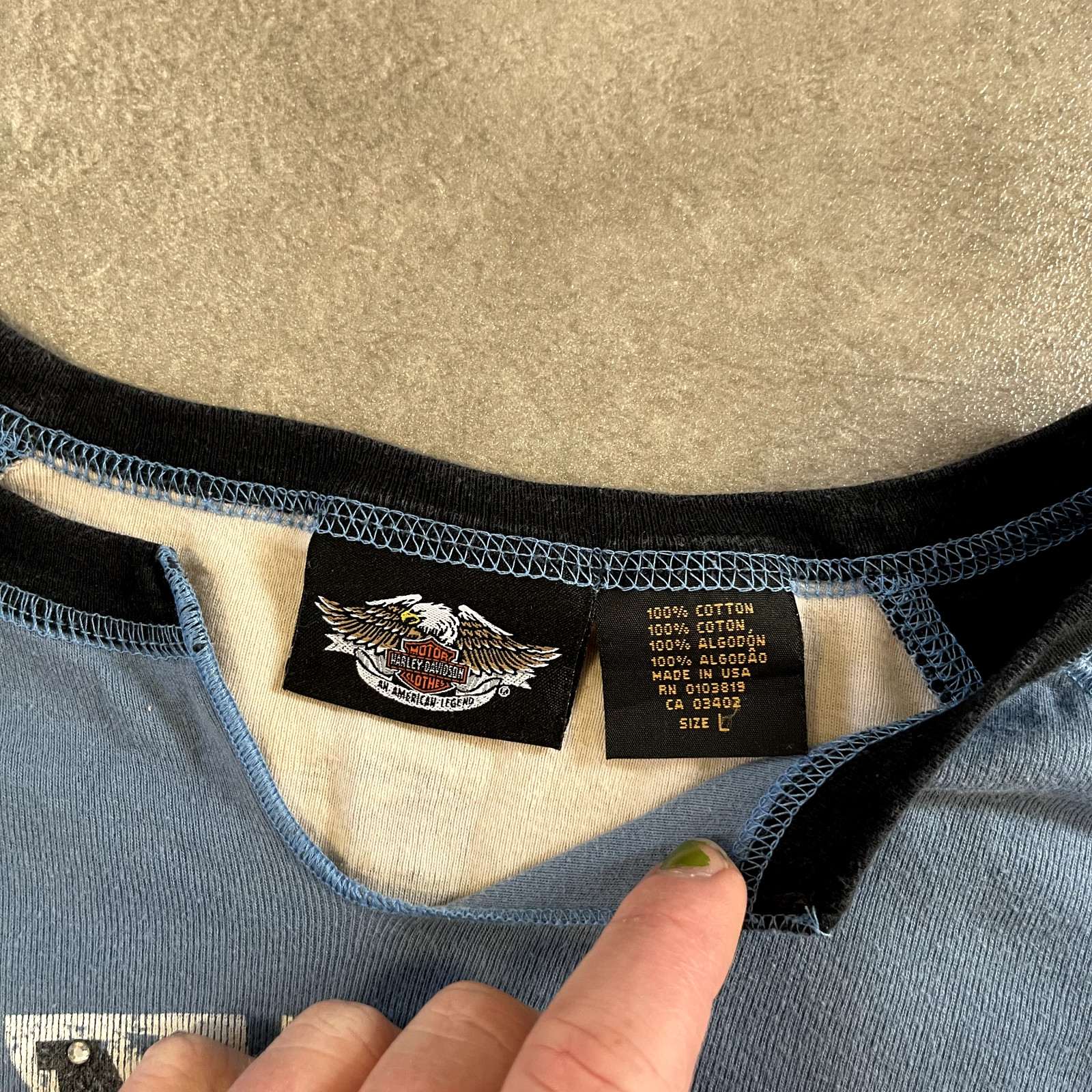 Harley Davidson T-Shirt Womens Large Y2K Long Sleeve Biker Graphic Tee, Blue image 8