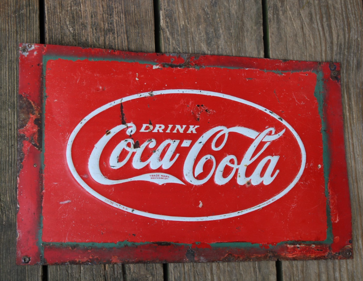 Coca-Cola Fanta ヴィンテージサイン ESTATE FIND 1934 COCA COLA PORCELAIN DSP TRIANGLE SIGN