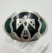 Alpaca Signed Large Silver Tone Belt Buckle w/ Peyote Bird Accent Made in Mexico