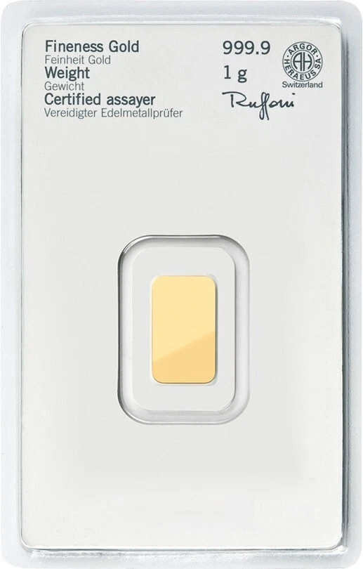 Goldbarren Heraeus 1 Gramm 999.9 Gold / AU original geblistert - Bild 2 von 4