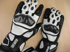 Tek Moto Gloves w Leather Carbon Fiber Gauntlet Black and White