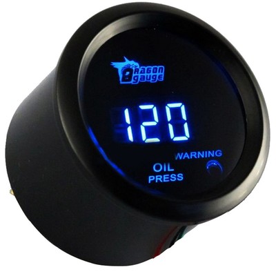 2'' 52mm Black Shell Car Motor Digital Blue LED Oil Press Pressure Gauge Meter