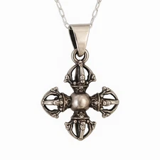 Double Dorje Pendant 925 Sterling Silver 20" Necklace Amulet Jewellery & Boxed