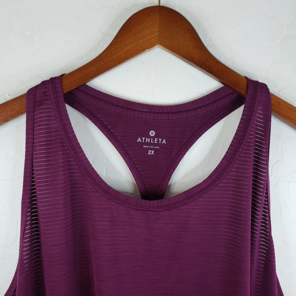 Camiseta sin mangas Athleta cuello alto sombra rayas chi espalda deportiva para mujer 2X púrpura Foto 4 de 4