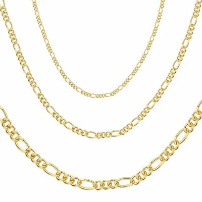Kette Gold vergoldet Figarokette 24 Karat Hellgold Damen Herren Halskette K6077D - Bild 1 von 4