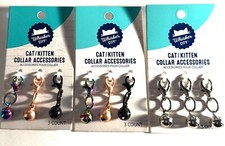 Whiskers City Cat / Kitten Collar Accessories 3 pk Colorful Bells Clip On Black