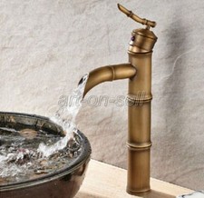 Antique Brass Bamboo Bathroom Vessel Sink Tap Lavatory Vanity Basin Faucet