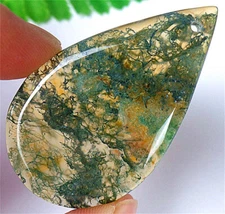 53x32x3mm Natural Green&Brown Moss Agate Teardrop Healing Pendant Bead AD64255