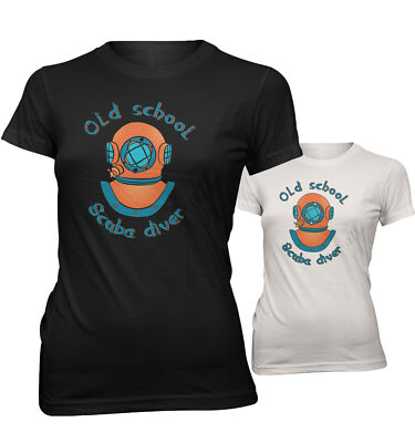 Damen T-Shirt Lady Fit Old School Scuba Diver Taucherhelm Dive