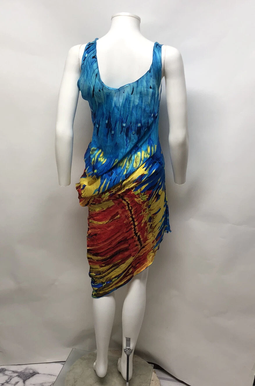 Abito vintage Alexander McQueen SS2003 ""Irere"" con stampa piuma blu 42 M