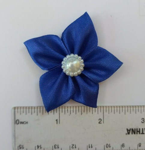 24pcs2” Satin Blue Ribbon Flower rhinestone Applique Craft DIY Wedding Hair Shoe - Picture 4 of 5