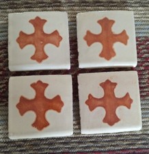 4 Hand Painted Vintage Terracotta Tile Backsplash Mexican Folk Art Crafts 4x4"