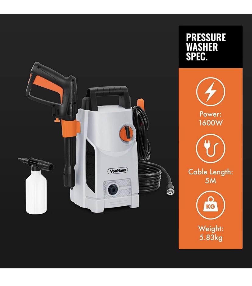 VonHaus High Pressure Washer 1600W For Home, Outdoor, Garden, Patio