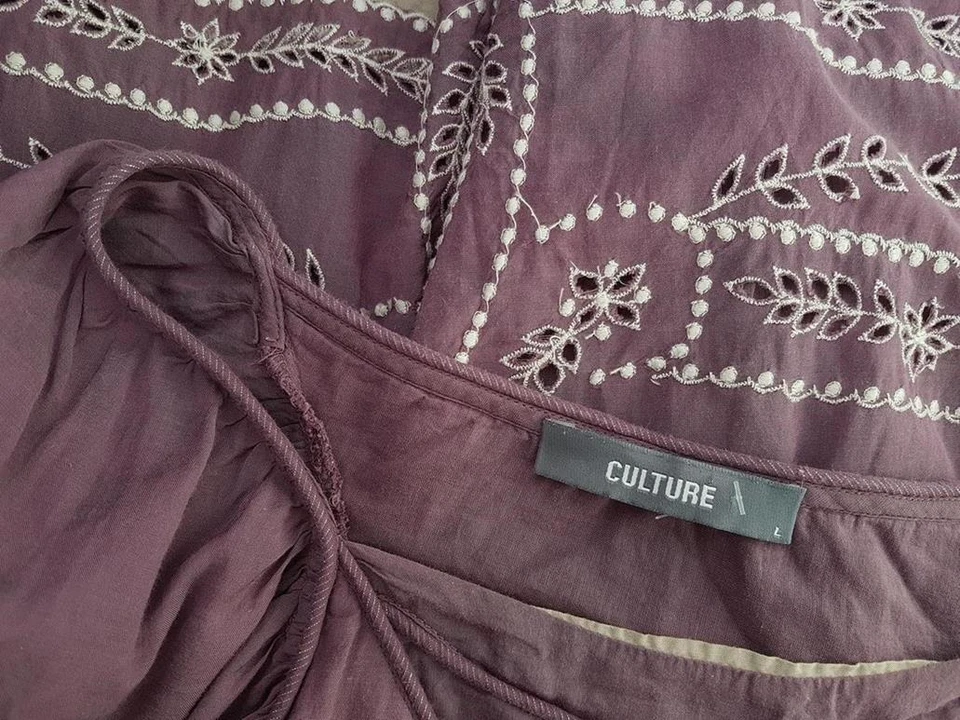 Culture T. L Morado Corta Vestido mini Algodón Manga 3/4 Bordado - Imagen 4 de 4