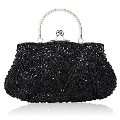 Beaded Sequin Flower Evening Purse Large Clutch Bag