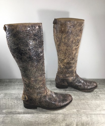 Womens Frye #76433 Crackle Distressed Brown Leather Riding Tall Boots Size 7 - Bild 2 von 11