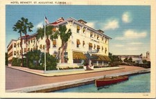 Hotel Bennett By Sea St Augustine Florida Streetview Boat Linen Postcard