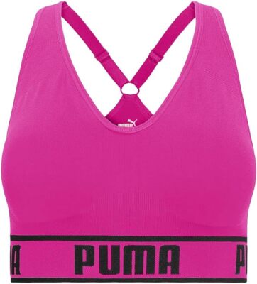 PUMA Women's Seamless Sports Bra HOT PINK REMOVABLE