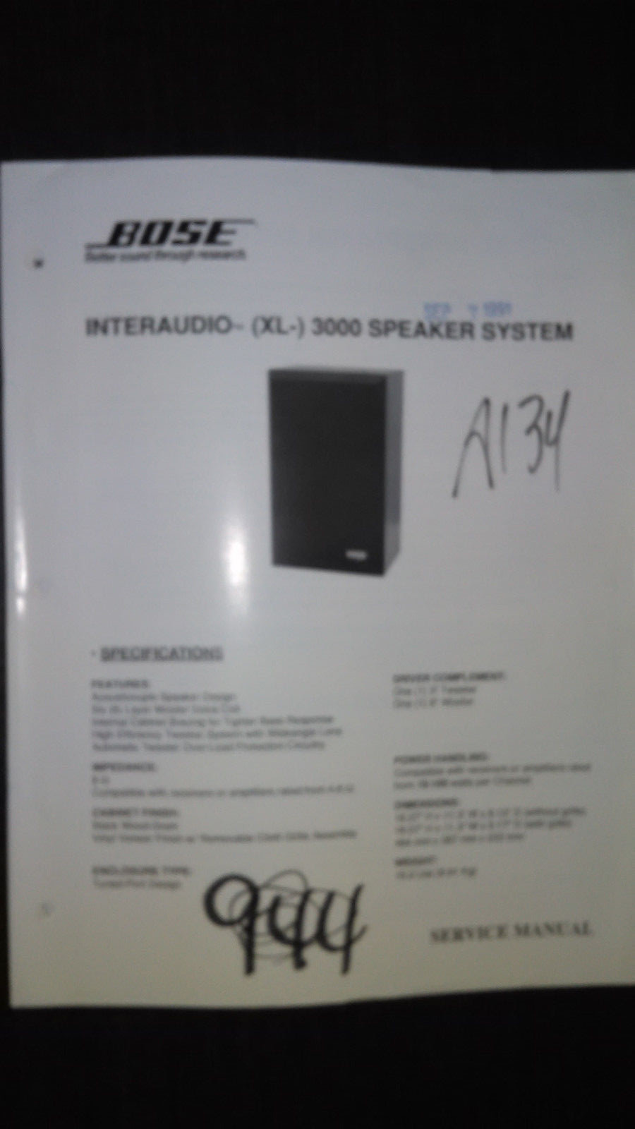 Bose xl 3000 service manual original repair book stereo interaudio speaker