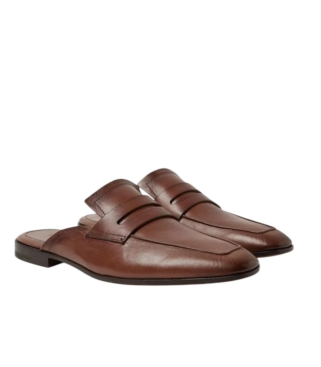 Berluti Lorenzo Mens Slip On Mule Size 9 Calf Brown Leather 