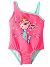 Infant Girls Neon Pink Mermaid Princess One Piece Swimming Bathing Suit