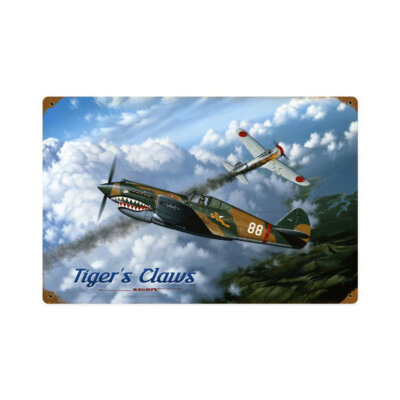 Curtiss P 40 Flying Tiger Luftkampf Nakajima Ki-27 Retro Sign Blechschild Schild