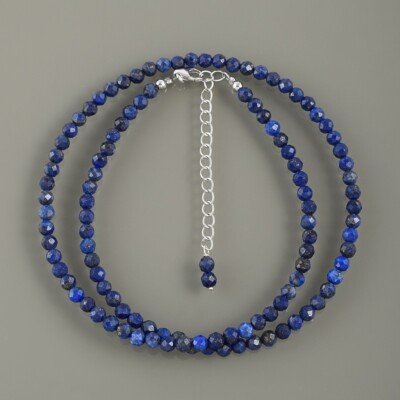 Dainty Lapis Lazuli Faceted Round Gemstone Beads Handmade Women Necklaces 18''