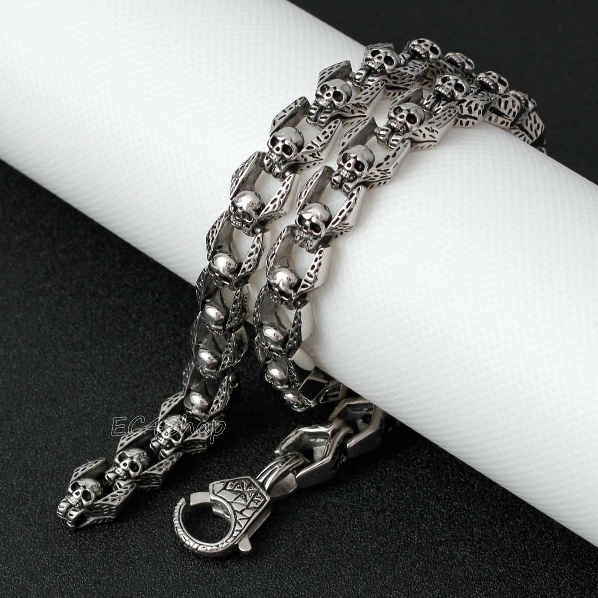 Retro Punk Goth Gothic Skull Chain Link Biker Silver