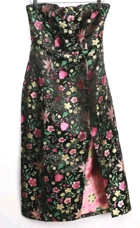 PALM ANGELS Abito donna Lulus floreale jacquard ricamato senza spalline midi nero taglia XS raso