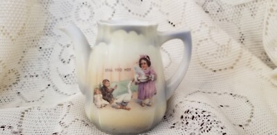 ANTIQUE GERMANY STILL TOO HOT GIRL W GOOSE TEAPOT PORCELAIN CHILD s TOY