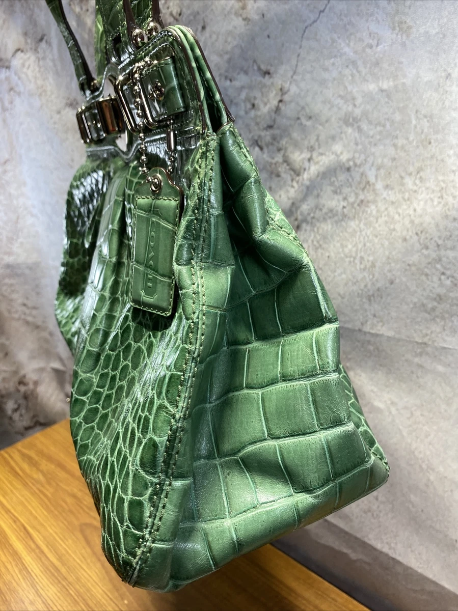 Women GREEN Dual Handle Croco Crocodile PURSE BAG BAGS