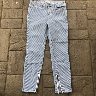 Madewell Pants Women's 31 Blue White Striped Denim Zip Ankle