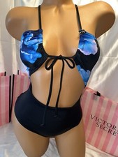Victoria  s Secret PINK Swim One Piece Criss Cross Blue Tropics Small