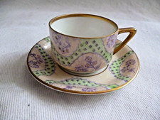 Beyer & Bock Art Deco Mokkatasse Blüten + erhabene Goldpunkte vergoldeter Henkel