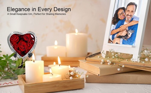 Red Roses Heart Keepsake Urn for Human Ashes – Small Memorial Urn for Adult - 第 6/7 張圖片
