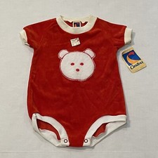 VTG 80s Carters Red White Bear Baby One-Piece Infants Sz 24 Month NWT NOS