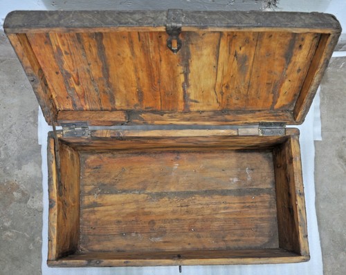 Antike Holz Eisen große Aufbewahrungstruhe Kiste Truhe Original alt handgefertigt - Bild 10 von 12