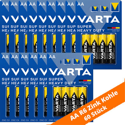 60 x Varta AA R6 Batterien 2006 Super Heavy Duty Superlife Mignon Zink Kohle 