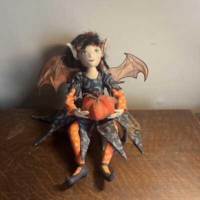 Handmade Halloween Elf Doll, Bat Wings, Pumpkin, Articulating Legs ...