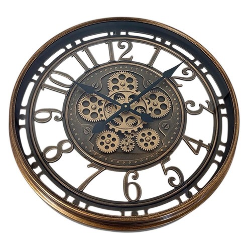 Premium Black-Gold 55cm Moving Gears Roman Numerals Wall Clock for Living Room - Picture 2 of 7