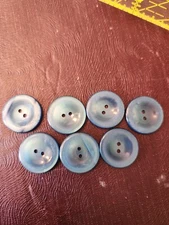 Iridescent aqua/blue 7/8" flat, 2-hole buttons, lot of 7 buttons