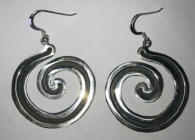 LARGE VINTAGE MEXICAN STERLING SILVER SPIRAL EARRINGS AND REPLACED SHEPARD  HOOKS
