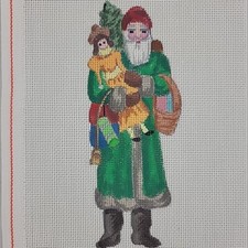 Handpainted Needlepoint Canvas Santa Basket Old World XMAS Ornament Toys 3D HP