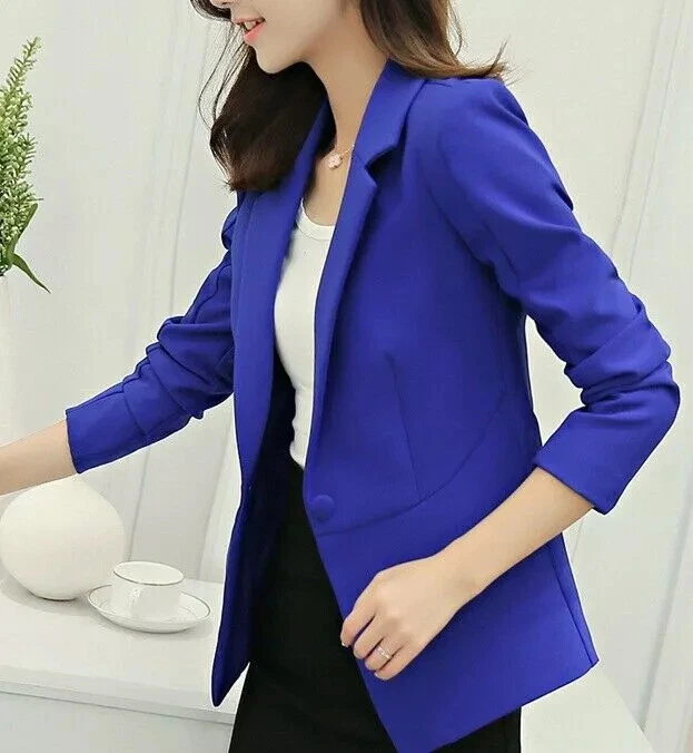 Traje Chaqueta Mujer Slim Corta Manga Larga Azul Electrico Verano