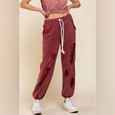 POL Burgundy Distressed Joggers with Drawstring Size Large NWOT