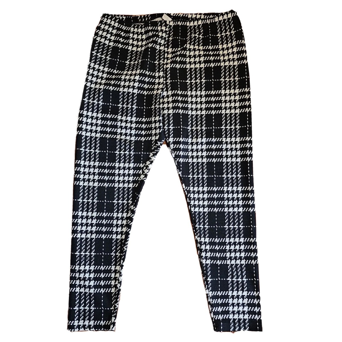 SHEIN Black White Houndstooth Plaid Pull On Pants Womens Plus Size